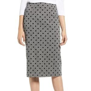 Halogen Wool Blend Midi Pencil Skirt, Tweed with Velvet Polka Dots, Size 6, NWT